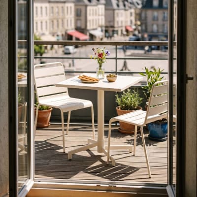 Ensemble table 70 cm et 2 chaises de jardin en métal ivoire