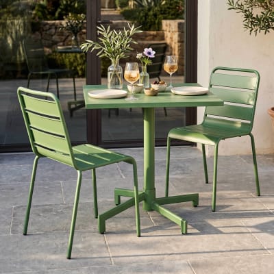 Ensemble table 70 cm et 2 chaises de jardin en métal vert cactus