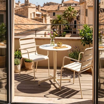 Ensemble table de jardin et 2 fauteuils en métal ivoire