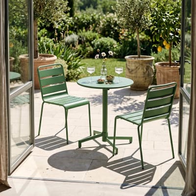 Ensemble table de jardin et 2 chaises en métal vert cactus
