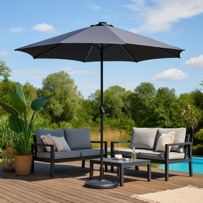 Parasol gris rond 2,92 x 2,92 m led