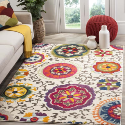 Tapis bohème chic en polypropylène blanc/multicolore, 274 x 366 cm