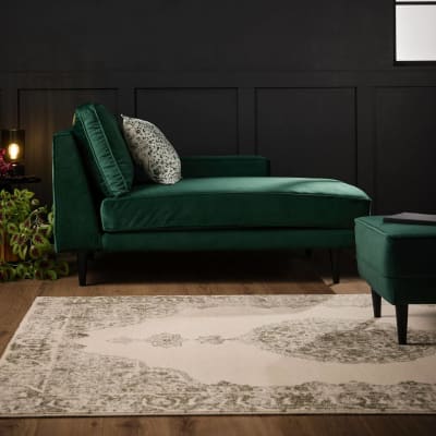 Méridienne tissu velours p150 vert emeraude