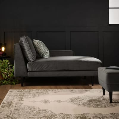 Méridienne tissu velours p150 gris clair