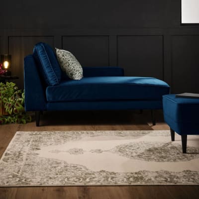 Méridienne tissu velours p150 bleu