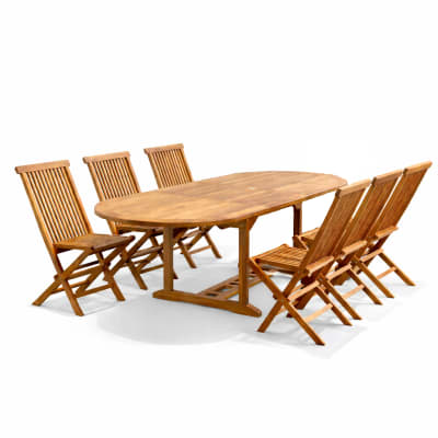 Salon de jardin teck huilé 6 personnes - table ovale + 6 chaises