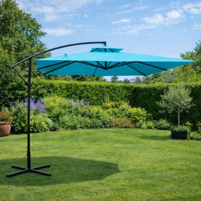 Parasol bleu déporté rond 2,95 x 2,95 m