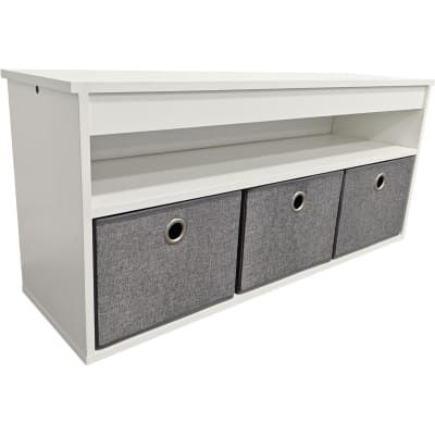 Banc d'entrée avec 1 étagère et 3 coffres bois blanc 102 x 30 x 45 cm