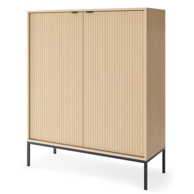 Buffet haut 2 portes aspect chêne avec pieds noirs 104 cm