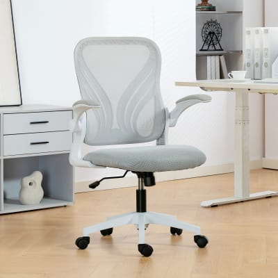 Chaise bureau dossier rabattable accoudoirs relevables maille gris