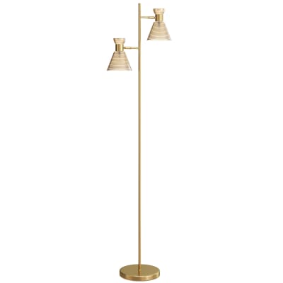 Lampadaire sur pied salon double tête réglable métal doré