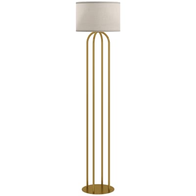 Lampadaire sur pied de salon abat-jour en lin doré et beige