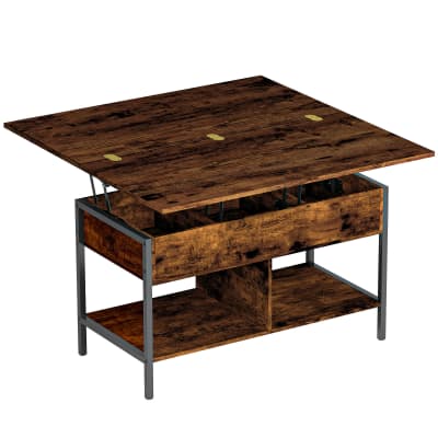 Table basse relevable et extensible panneau de particule brun rustique