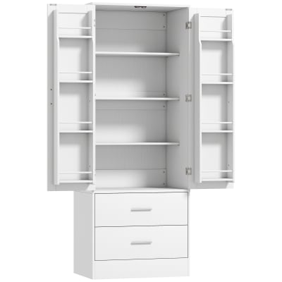 Armoire de cuisine 2 portes 2 tiroirs panneau de particules blanc