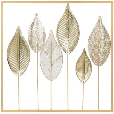 Décoration murale en métal forme de feuille doré