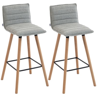 Lot de 2 tabourets de bar assise rembourrée tissu aspect lin gris