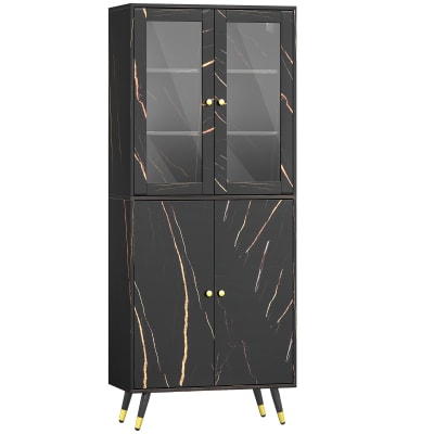 Bibliothèque 6 niveaux porte vitrée et placard bois d'ingénierie noir