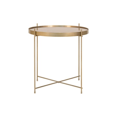 Table basse acier couleur laiton et verre ø48cm