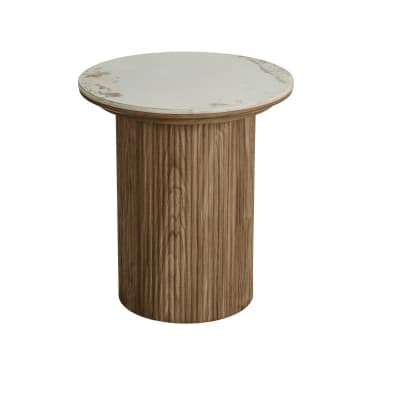 Table d'appoint en céramique et décor bois ø45 cm