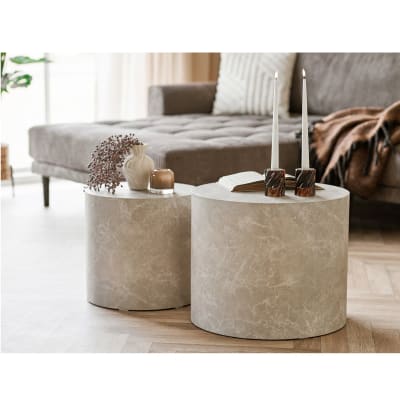 Set de 2 tables basses décor marbre beige ø38 cm/ ø48 cm