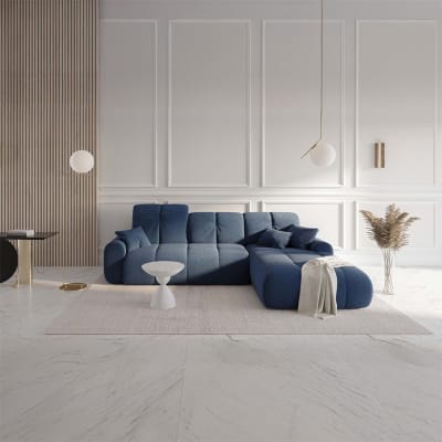Canapé d'angle droit bleu foncé 4 places