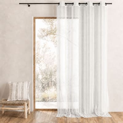 Voilage à fines rayures verticales ton sur ton polyester blanc 140x260