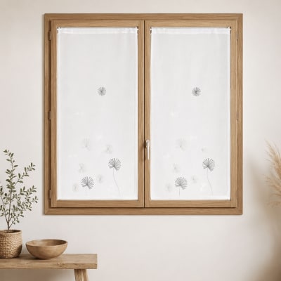 Paire de voilages brodés à motifs floraux polyester taupe 60x120 cm