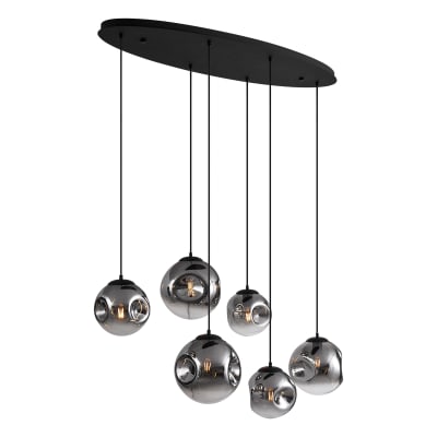 Suspension art déco noire verre fumé 6 lampes