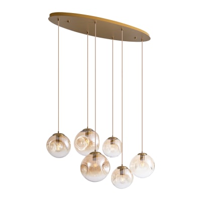 Suspension art déco laiton verre ambré 6 lampes