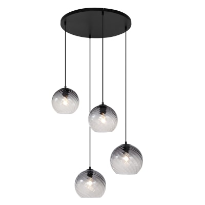 Suspension art déco noire verre fumé rond