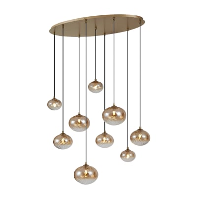 Suspension art déco or verre ambré 9 lampes