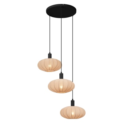 Suspension japandi noire tissu marron 3 lampes