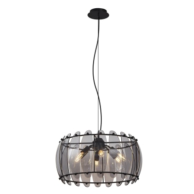 Suspension design noire verre fumé rond 6 lampes