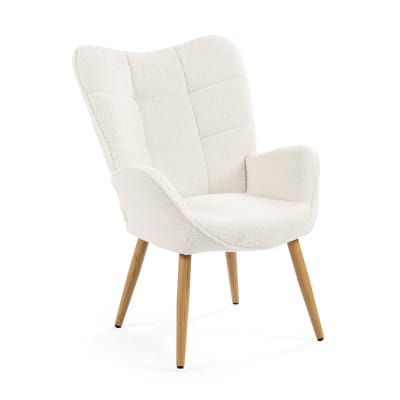 Fauteuil scandinave avec revêtement tissu bouclé blanc