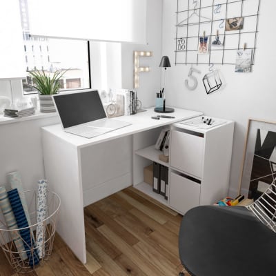 Bureau blanc multiposition avec rangements
