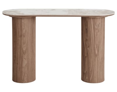 Console plateau effet marbre et pieds effets bois 78 cm bois / blanc