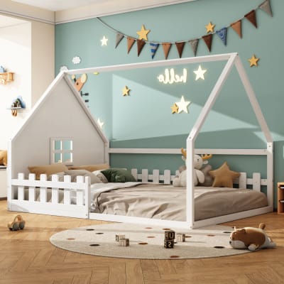 Lit enfant en pin blanc avec balustrade 140 x 200 cm