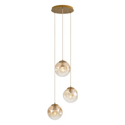 Suspension art déco laiton verre ambré 3 lampes