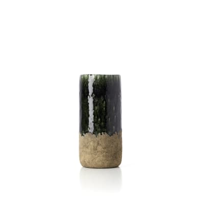 Vase grès béton et vert 13,5x13,5x29,5cm