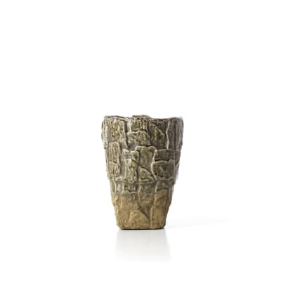 Vase grès gris et pierre 17,5x17,5x24cm
