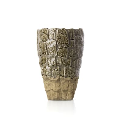 Vase grès gris et pierre 25x25x36,5cm