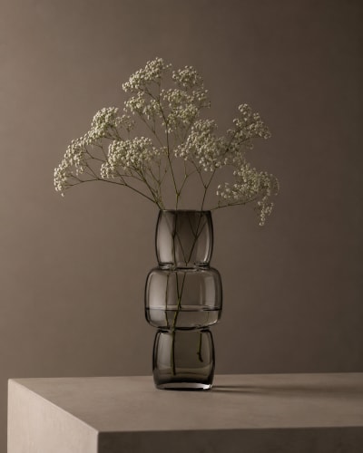 Vase verre recyclé foncé et gris 13x13x27cm