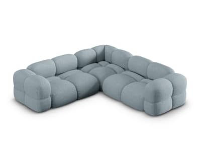 Canapé d'angle symétrique 4 places en tissu structurel bleu pastel