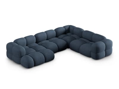 Canapé d'angle panoramique 5 places tissu structurel bleu foncé