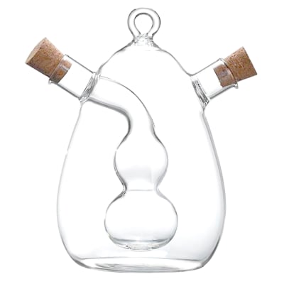 Huilier vinaigrier 2-en-1 transparent en verre bouchons liège 9.5x9.5x