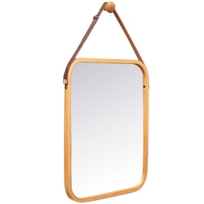Miroir suspendu bambou + crochet mural 41x33cm