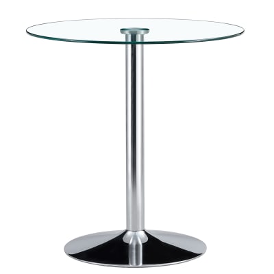 Table de bar ronde en verre trempé avec pied central en métal argent
