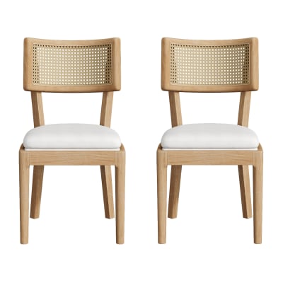Lot de 2 chaises en bois avec dossier cannage et assise rembourrée