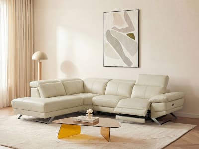 Canapé d'angle cuir 6 places beige