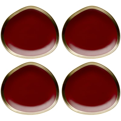 Assiette creuse en grès rouge et doré d19 - lot de 4